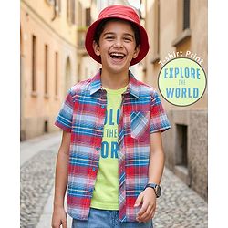 Pine Kids Cotton Woven Half Sleeves Checks Shirt With T-Shirt - Multicolour