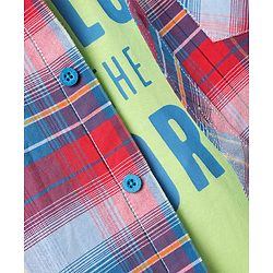 Pine Kids Cotton Woven Half Sleeves Checks Shirt With T-Shirt - Multicolour