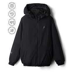 Pine Active Woven Full Sleeve Ultra Comfort Lightweight Windbreaker Solid Color Hooded Athleisure Jacket - Black