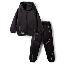 Pine Active Knit Full Sleeves Ultra Comfort Athleisure Jacket With Hoodie & Joggers Set - Black