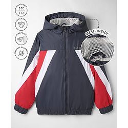 Pine Active Woven Full Sleeves Ultra Comfort Lightweight Windbreaker Athleisure Jacket With Hoodie - Navy Blue