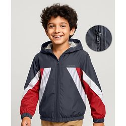 Pine Active Woven Full Sleeves Ultra Comfort Lightweight Windbreaker Athleisure Jacket With Hoodie - Navy Blue