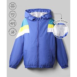 Pine Active Woven Full Sleeves Ultra Comfort Lightweight Windbreaker Athleisure Colour Block Hooded Jacket - Blue