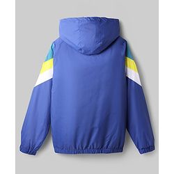 Pine Active Woven Full Sleeves Ultra Comfort Lightweight Windbreaker Athleisure Colour Block Hooded Jacket - Blue
