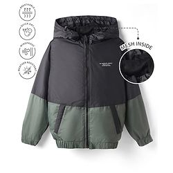 Pine Active Woven Full Sleeves Cut & Sew Ultra Comfort Athleisure Hooded Jacket With Text Print - Black & Green