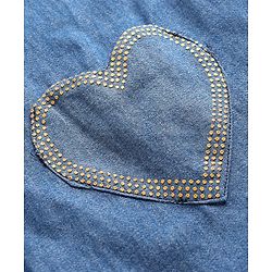 Pine Kids Cotton Woven Sleeveless Shirt Style Solid Dress with Frill Detailing Heart Patch & Belt - Blue