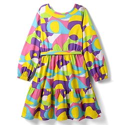 Pine Kids Cotton Knit Full Sleeves Frock With Abstract Print - Multicolour