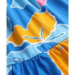 Pine Kids Cotton Knit Flutter Sleeves Frock With Floral Print - Blue