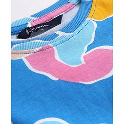 Pine Kids Cotton Knit Flutter Sleeves Frock With Floral Print - Blue