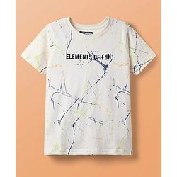 Pine Kids Cotton Knit Half Sleeves T-Shirt with Elements Of Fun Text Print - Off White