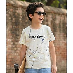 Pine Kids Cotton Knit Half Sleeves T-Shirt with Elements Of Fun Text Print - Off White