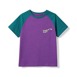 Pine Kids Cotton Knit Raglan Sleeves T-Shirt With Text Print - Purple