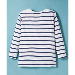 Pine Kids Cotton Knit Full Sleeves T-Shirt With Stripes - White & Navy Blue