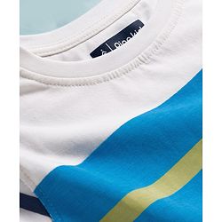 Pine Kids Cotton Knit Full Sleeves T-Shirt With Stripes - White & Navy Blue
