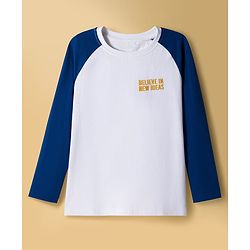 Pine Kids Cotton Knit Full Raglan Sleeves T-Shirt With Believe In New Idea Text Print - Navy Blue & White