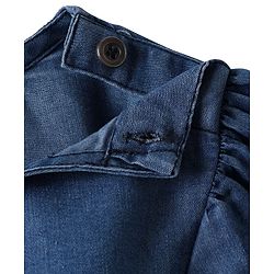 Pine Kids Cotton Woven Half Puffed Sleeves Solid Color Top - Navy Blue