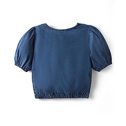Pine Kids Cotton Woven Half Puffed Sleeves Solid Color Top - Navy Blue