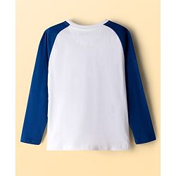 Pine Kids Cotton Knit Full Raglan Sleeves T-Shirt With Mountain Text Print - Navy Blue & White