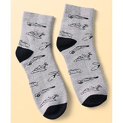 Pine Kids Knit Ankle Length Silvadur Antimicrobial Socks with Stripes & Airplane Design Pack of 3 - Color May Vary
