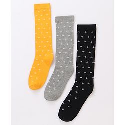 Pine Kids Cotton Knit Knee Length Designed Socks Pack Of 3 (Colour May Vary)