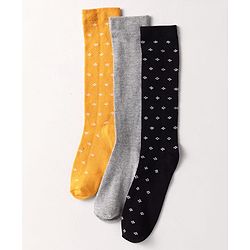 Pine Kids Cotton Knit Knee Length Designed Socks Pack Of 3 (Colour May Vary)
