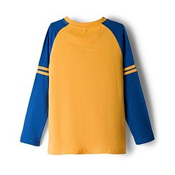 Pine Kids Cotton Knit Full Raglan Sleeves T-Shirt With Elite Text Print - Navy Blue & Yellow
