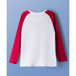 Pine Kids Cotton Knit Full Raglan Sleeves T-Shirt With Level Up Text Print - Red & White