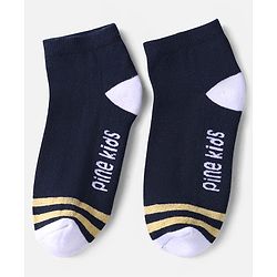 Pine Kids Knit Ankle Length Socks with Stripe & Text Design Pack of 3 - Color May Vary