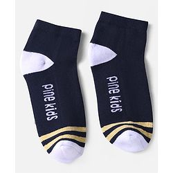 Pine Kids Knit Ankle Length Socks with Stripe & Text Design Pack of 3 - Color May Vary
