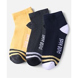 Pine Kids Knit Ankle Length Socks with Stripe & Text Design Pack of 3 - Color May Vary
