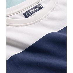 Pine Kids Cotton Knit Full Sleeves T-Shirt With Stripes - White & Navy Blue