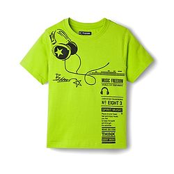 Pine Kids Cotton Knit Half Sleeves T-Shirt With Headphones Print - Limegreen