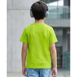 Pine Kids Cotton Knit Half Sleeves T-Shirt With Headphones Print - Limegreen