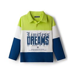 Pine Kids Cotton Knit Full Sleeves Polo T-Shirt with Limitless Dreams Text Print - Navy Blue & White