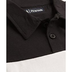 Pine Kids Cotton Knit Full Sleeves Cut & Sew Polo T-Shirt  - Black Orange & White