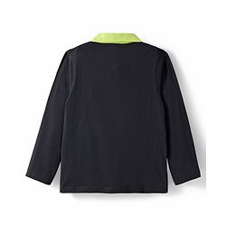 Pine Kids Cotton Knit Full Sleeves Polo Neck T-Shirt With Cut & Sew Design - Black