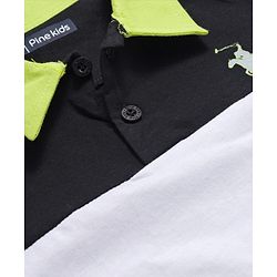 Pine Kids Cotton Knit Full Sleeves Polo Neck T-Shirt With Cut & Sew Design - Black