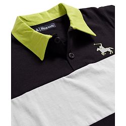 Pine Kids Cotton Knit Full Sleeves Polo Neck T-Shirt With Cut & Sew Design - Black