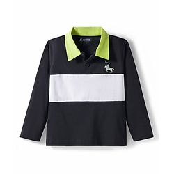 Pine Kids Cotton Knit Full Sleeves Polo Neck T-Shirt With Cut & Sew Design - Black