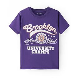 Pine Kids Cotton Knit Half Sleeves T-Shirt With New York Print - Purple