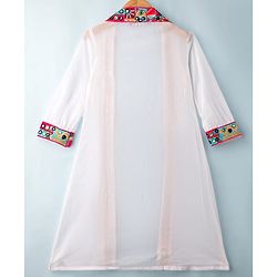 Pine Kids Woven Three Fourth Sleeves Indo Western Set With Embriodery - White