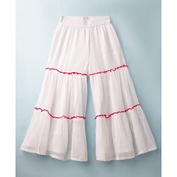 Pine Kids Woven Three Fourth Sleeves Indo Western Set With Embriodery - White