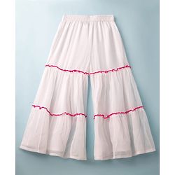 Pine Kids Woven Three Fourth Sleeves Indo Western Set With Embriodery - White