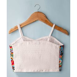 Pine Kids Woven Three Fourth Sleeves Indo Western Set With Embriodery - White