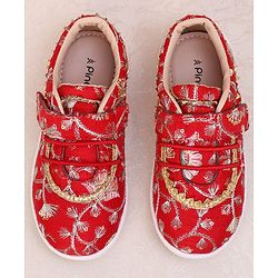 Pine kids Mojaris With Velcro  Closure - Red