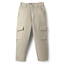 Pine Kids Cotton Woven Full Length Solid Color Trousers - Beige