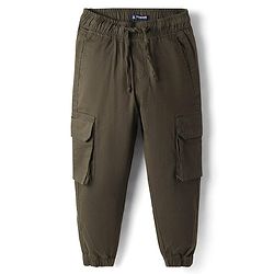 Pine Kids Cotton Elastane Woven Full length Trouser With Cargo Pockets - Olive Green