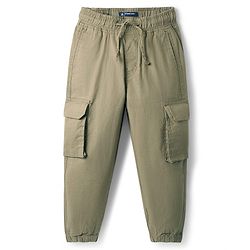 Pine Kids Cotton Elastane Woven Full Length Solid Coloured Trouser With Cargo Pockets - Khaki