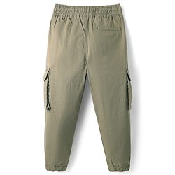 Pine Kids Cotton Elastane Woven Full Length Solid Coloured Trouser With Cargo Pockets - Khaki