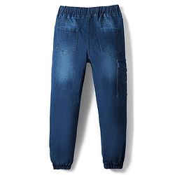 Pine Kids Cotton Elastane Woven Full Length Washed Jeans With Patch Detailing - Blue